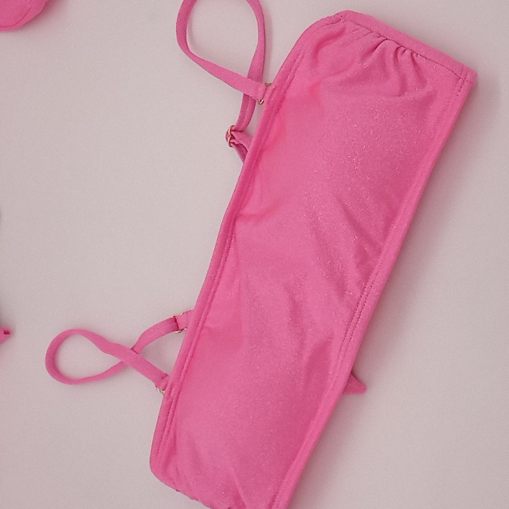 California Waves Metallic Bandeau Bikini Top‎ Pink M NWOT